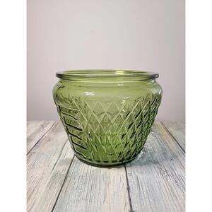 Vintage Avocado Green Glass With Diamond Pattern Bowl/Light Fixture/Candy Dish